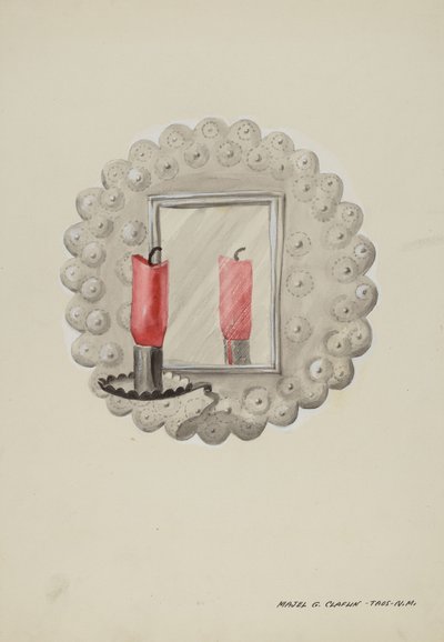 Bádogtükör gyertyatartó, c. 1937. alkotó: Majel G. Claflin