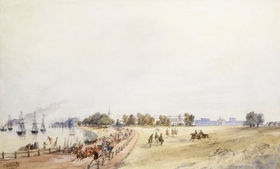 Kilátás az erődre és a városra, Kalkutta, 1854 alkotó: Major General Sir Charles Walters DOyly
