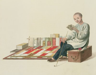 Egy könyvkereskedő, 6. tábla a "The Costume of China" című könyvből, metszet: J. Dadley, 1800. alkotó: Major George Henry Mason
