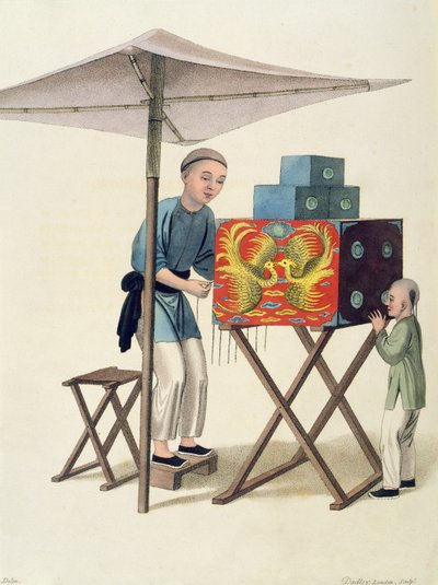 Egy férfi egy ritka előadással, 10. tábla a „Kína jelmezéből”, J. Dadley metszet, 1800 alkotó: Major George Henry Mason