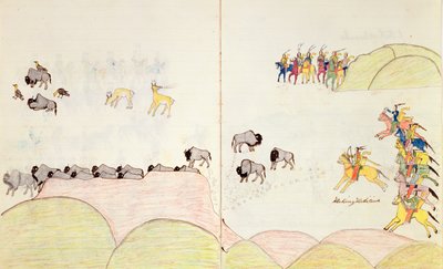Indián Buffalo Hunt, egy vázlatkönyvből, amelyet Fort Marionban, St Augustine-ban, Floridában készítettek, 1877 alkotó: Making Medicine