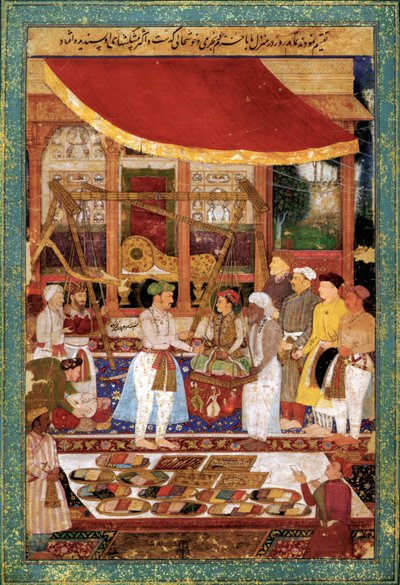 Dzsahangir császár aranyban mérlegeli Khurram herceget, 1610-1615 körül (miniatúra) alkotó: Manohar Manohar