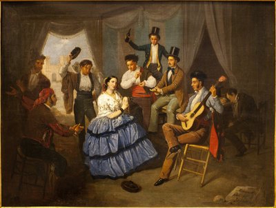 Táncosnő egy karneváli házban. Manuel Cabral Bejarano (1827-1891) festménye, olaj, vászon alkotó: Manuel Cabral y Aguado Bejarano