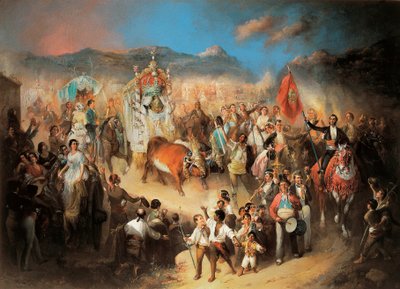 Az El Rocio körmenet: hagyományos andalúz ünnep a Szűz tiszteletére. Manuel Rodriguez de Guzman (1818-1867) festménye. 1850-1900 Segovia. Riofrio palota. alkotó: Manuel Rodriguez de Guzman