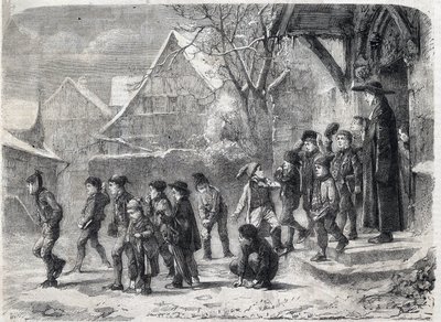 Télen iskolán kívül. Metszet M. B. Vautier „The Universe Illustrous” című festménye után alkotó: Marc Louis Benjamin (after) Vautier