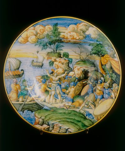 Elena megerőszakolása, Marcantonio Raimondinak tulajdonított tányér, amelyet a firenzei Museo Nazionale del Bargelloban őriztek alkotó: Marcantonio (attr.to) Raimondi