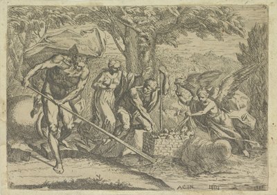 Romulus en Remus gevonden door Faustulus en Louva alkotó: Marcantonio Bellavia