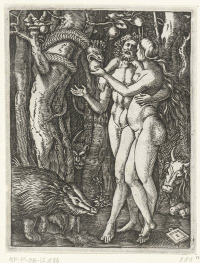 Ádám és Éva a bukásban a paradicsomban Krisztus szenvedése (sorozat címe) alkotó: Marcantonio Raimondi