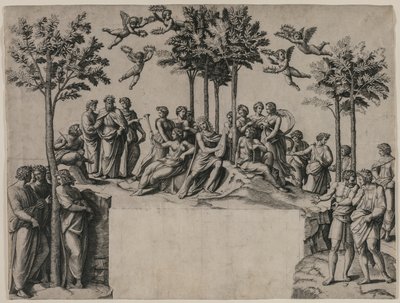 Apollo a Parnassuson, c. 1517-1520. alkotó: Marcantonio Raimondi