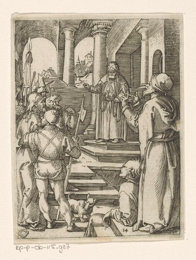 Krisztus Pilátus előtt Krisztus szenvedése (sorozat címe) alkotó: Marcantonio Raimondi
