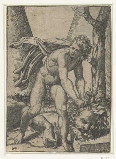 Dávid Góliát fejével alkotó: Marcantonio Raimondi