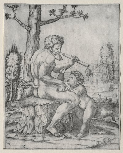 Faun és gyermek c. 1509. alkotó: Marcantonio Raimondi