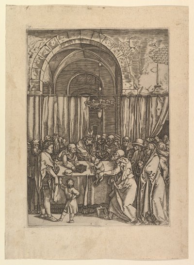 Főpap, aki megtagadta az áldozati bárányt Joachimtól, Dürer után, kb. 1500-1534. alkotó: Marcantonio Raimondi