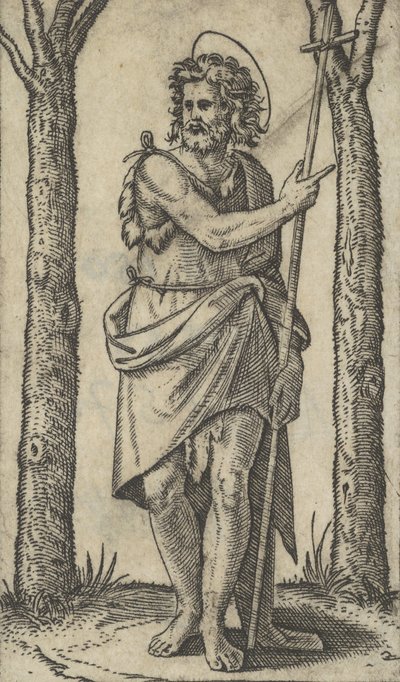 Keresztelő János bottal, a Piccoli Santi sorozatból, a Small Saints,..., kb. 1500-1527. alkotó: Marcantonio Raimondi