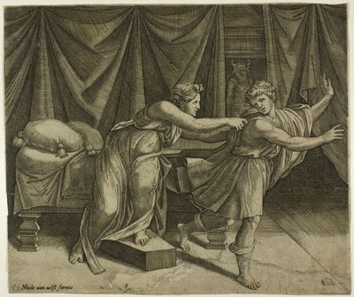 József és Potipher felesége alkotó: Marcantonio Raimondi
