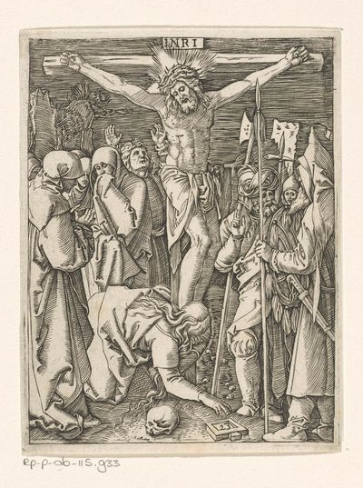 Keresztre feszítés Krisztus szenvedése (sorozat címe) alkotó: Marcantonio Raimondi
