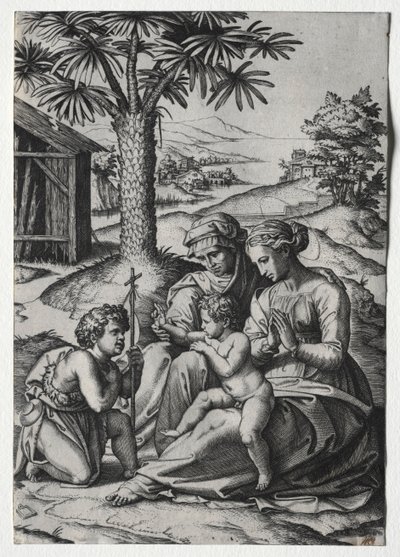 Pálmafa Madonna. alkotó: Marcantonio Raimondi