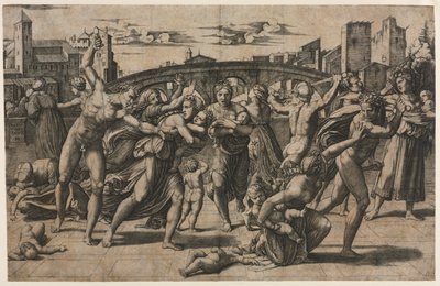 Az ártatlanok lemészárlása a fenyővel, c. 1511-1512. alkotó: Marcantonio Raimondi