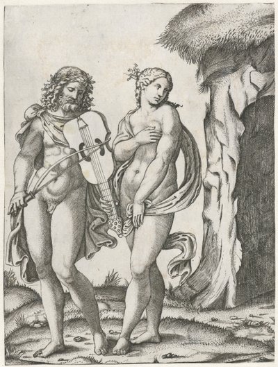 Orpheus brácsázik, mielőtt Eurydice az alvilágba kerül alkotó: Marcantonio Raimondi