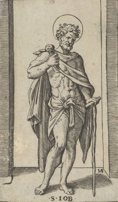 Szent Job, köpenyben, a Piccoli Santi Small Saints sorozatból, kb. 1..., kb. 1500-1527. alkotó: Marcantonio Raimondi