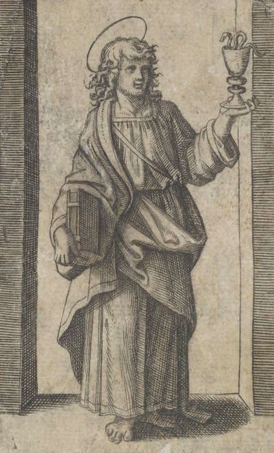 Szent János, könyv a jobb oldali kehelyben a bal oldalon, a „Piccoli Santi” sorozatból ..., kb. 1500-1527. alkotó: Marcantonio Raimondi