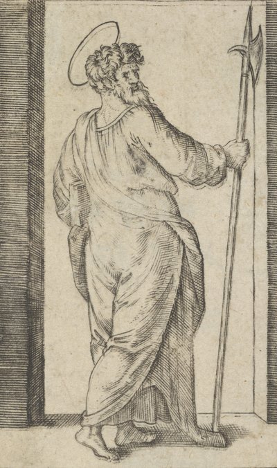 Szent Jude, jobb kezében alabárdot tartva, a Piccoli Santi sorozatból ..., kb. 1500-1527. alkotó: Marcantonio Raimondi