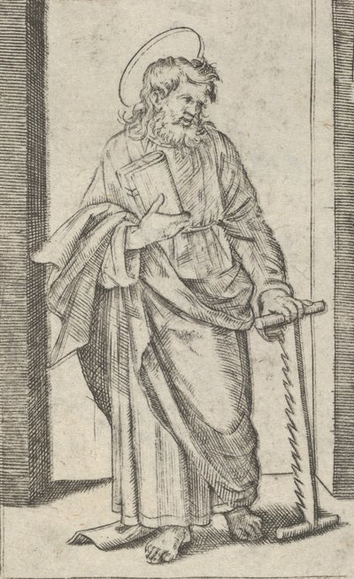 Szent Simon, fűrész leeresztett bal kezében, a 