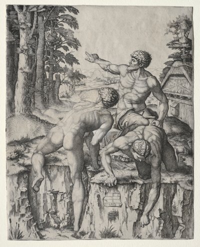 A hegymászók három figurája Michelangelos cascinai csatájából, 1510. alkotó: Marcantonio Raimondi
