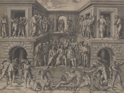 Szent Lőrinc mártíromsága, Bandinelli után kb. 1520. alkotó: Marcantonio Raimondi