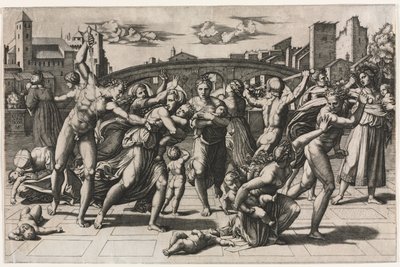 Az ártatlanok mészárlása fenyő nélkül c. 1513-1515. alkotó: Marcantonio Raimondi