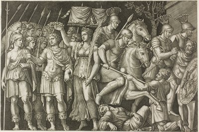 Traianust a győzelem koronázta meg alkotó: Marcantonio Raimondi