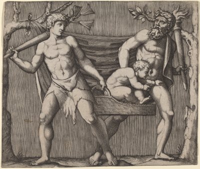 Két faun egy gyermeket cipel alkotó: Marcantonio Raimondi