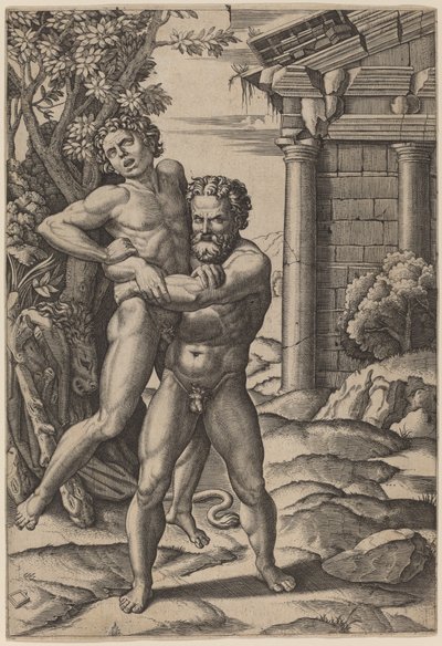 Herkules és Antaeus alkotó: Marcantonio Raimondi, after Raphael