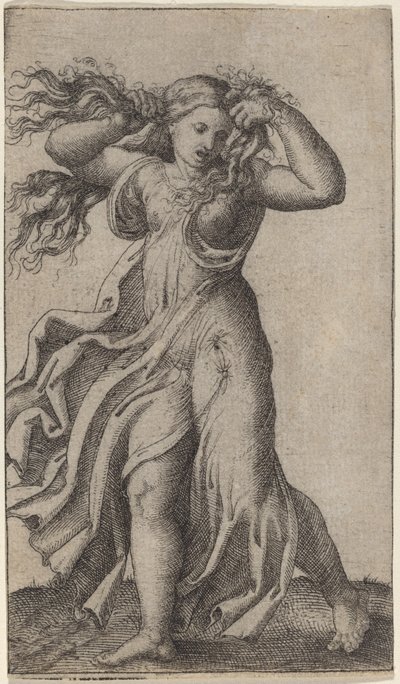 Nő húzza a haját alkotó: Marcantonio Raimondi possibly after Francesco Francia