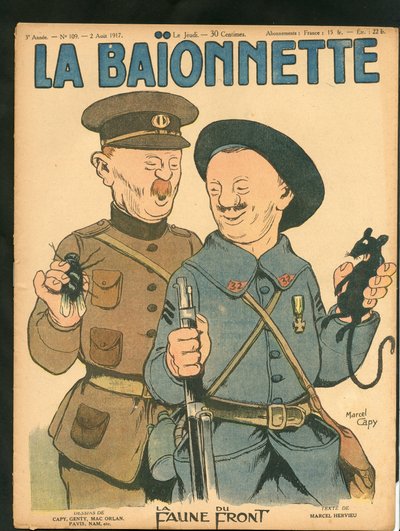 A „La Baionnette” címlapja, színekben szatirikus alkotó: Marcel Amable O.L. Capy