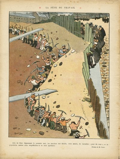 Illusztráció: Marcel Capy (1865-1941) Le Rire, 27/04/27 - Munka ünnepe - Építészet Várostervezés, munka, május 1. - Terrassiers alkotó: Marcel Amable O.L. Capy