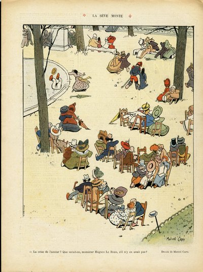 Illusztráció Marcel Capyról (1865-1941) a Le Rire-ben, 02/05/08 - La seve monte - Szerelem, Közkert, Fa alkotó: Marcel Amable O.L. Capy