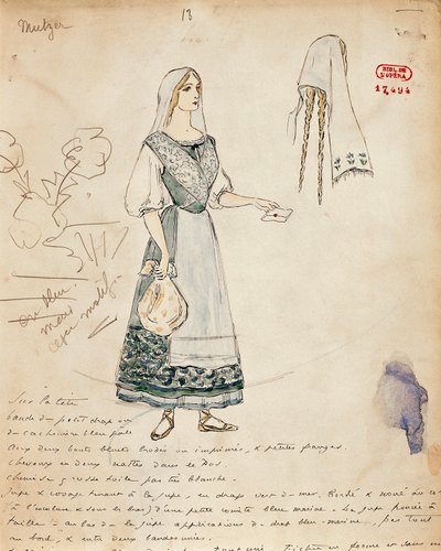 Franciaország, Párizs, Georges Bizet Michaela jelmezvázlata Carmen számára alkotó: Marcel Multzer