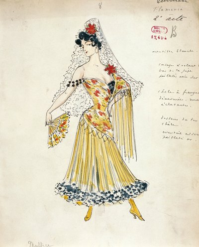 Franciaország, Párizs, Georges Bizet flamenco táncosok jelmezvázlata Carmen számára alkotó: Marcel Multzer
