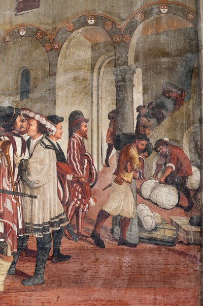 Vadászjelenet, I. Keresztény dán Bartolomeo Colleoninál tett látogatásának részlete, a Becsületcsarnok alkotó: Marcello or Romani Girolamo (Romanino) (c.1485 c.1566) (attr.to) Fogolino