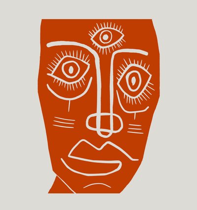 Maszk, 2023 (linóleum, papír) alkotó: Marco Campedelli