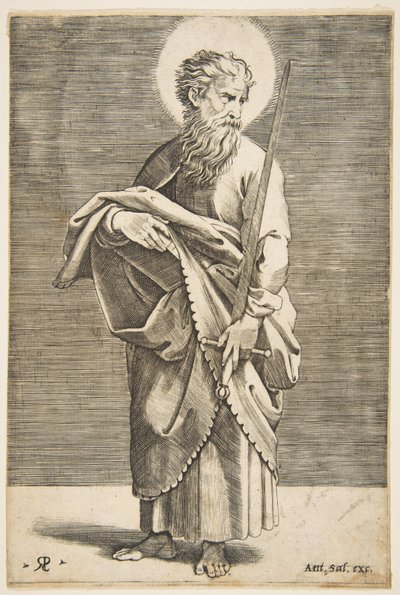 Szent Pál jobbra néz, kardot és könyvet tart, kb. 1515-27. alkotó: Marco Dente