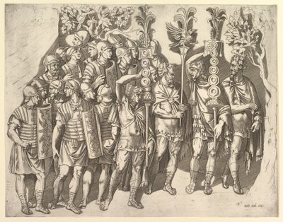 Római légió a Traianus-oszlopból, 16. század. alkotó: Marco Dente