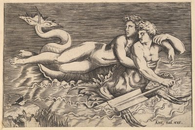 A római nagyszerűség tükre: Egy nimfát cipelő triton, 16. század. alkotó: Marco Dente