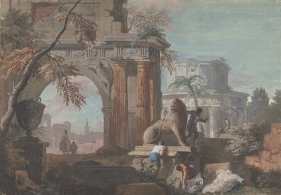 Capriccio római romokkal, kb. 1700-1730. alkotó: Marco Ricci