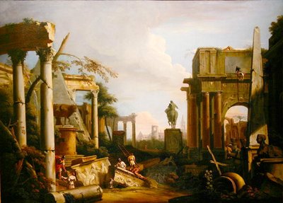 Tájkép klasszikus romokkal és figurákkal (olaj, vászon) alkotó: Marco Ricci