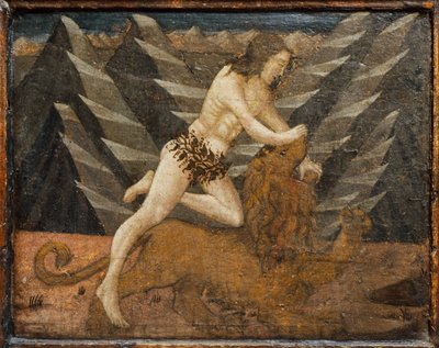 Cassone csatajelenettel és Herkules fáradozásaiból, FLorence, Itália, 1460 körül (tempera, gesszó és fa) alkotó: Marco del Buono Giamberti