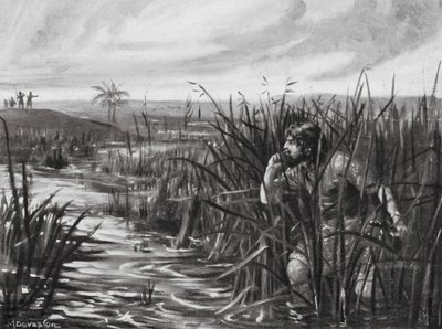 Egy káldeus kém az asszír előőrs közeledtét figyeli (lithó) alkotó: Margaret (after) Dovaston