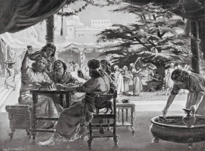 Örömünnep Babilonban a város újjáépítése miatt Eszarhaddon által (litográfia) alkotó: Margaret (after) Dovaston