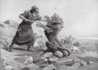 I. Tiglath-pilészer oroszlánt öl (litográfia) alkotó: Margaret (after) Dovaston